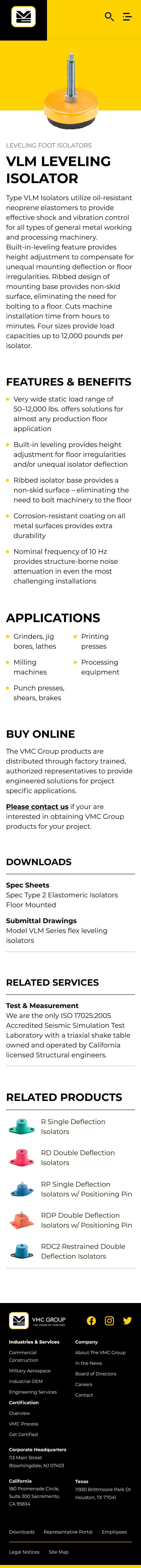 VMC Group Product Page, mobile