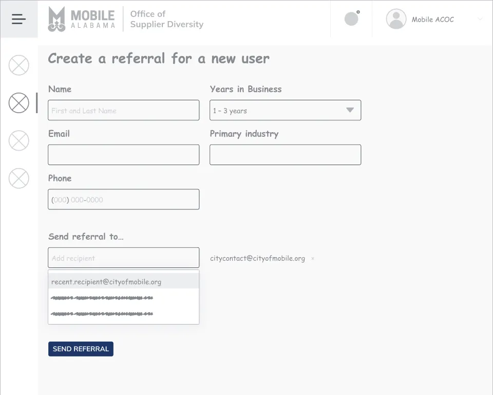 Wireframe: referral dashboard.